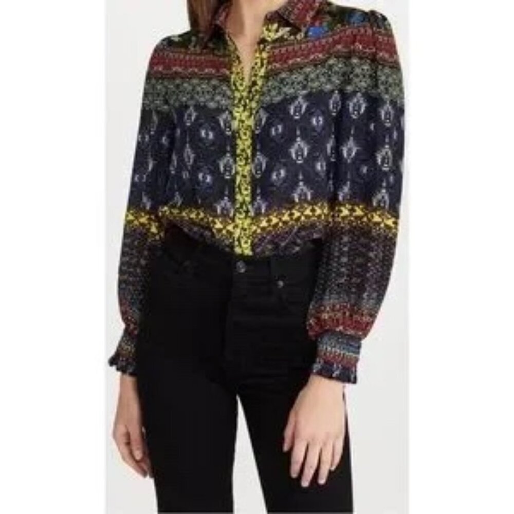 Alice + Olivia Multicolor Patterned Long-Sleeve Button-Up Blouse